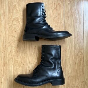 Saint Laurent Black Leather Lace-Up Boots